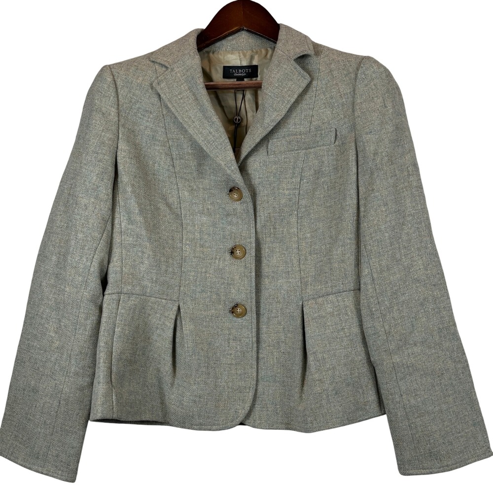 Talbots Grace Fit Wool Blazer Women 10 Gray Blue Tweed NWT Peplum Career Jacket